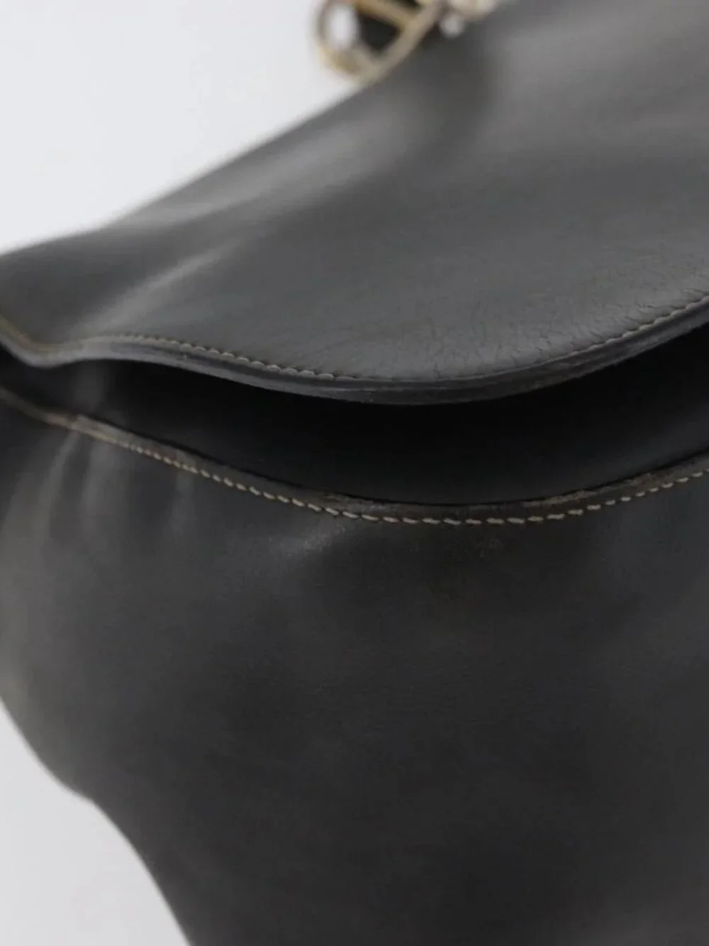 PRADA Chain Shoulder Bag Leather Black Gold Auth mr2300